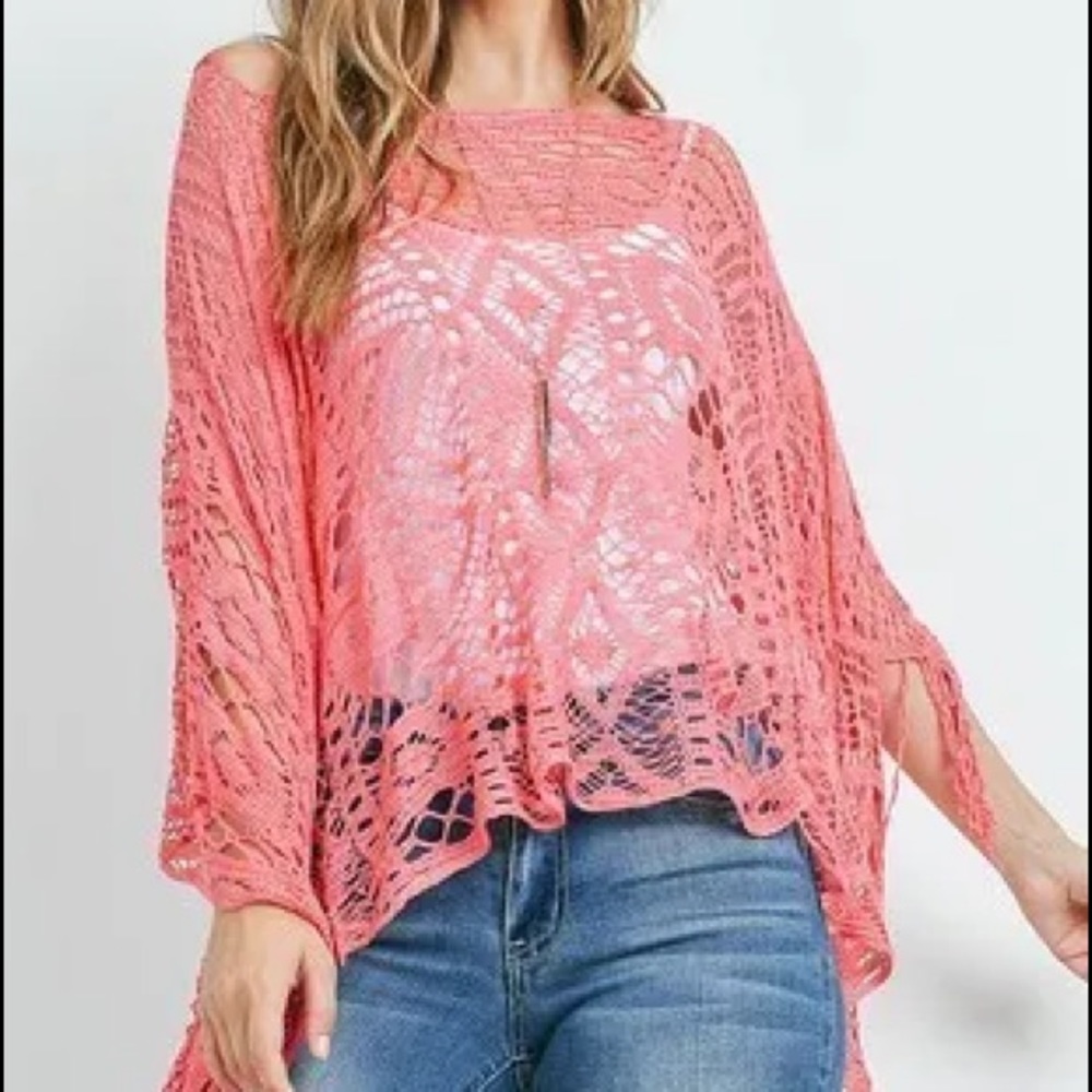 Coral Crochet Poncho